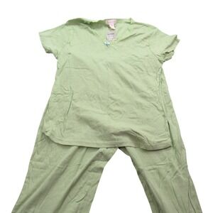 Sleep Club Womens 1X Pajama Set Lime Green 100% Cotton Pointelle Lace Trim NWT